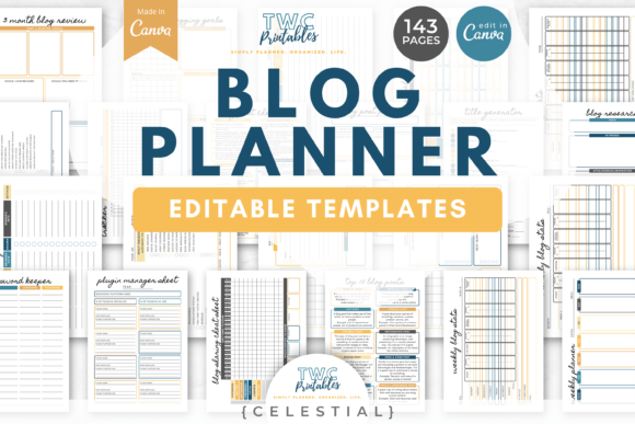 Download Blog Planner Canva Templates | CELESTIAL - Blog planner Collection