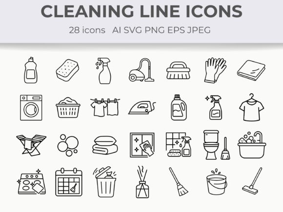 Download Home Cleaning Vector Line Icons PNG SVG - Home Collection