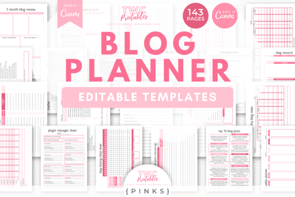 Download Blog Planner Canva Templates | PINKS - Blog planner Collection
